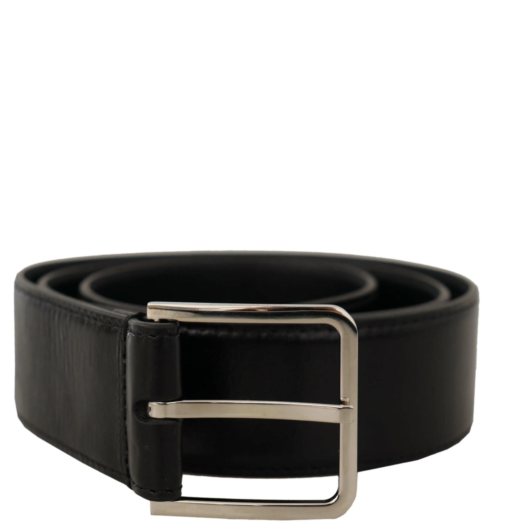 Black Calf Leather Logo Engraved Metal Buckle Belt