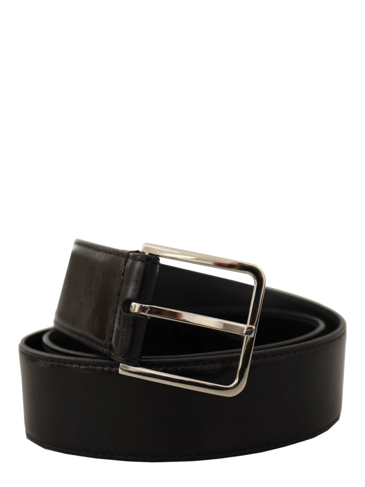 Black Calf Leather Logo Engraved Metal Buckle Belt alternative