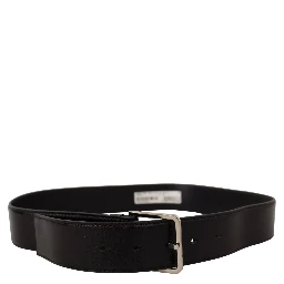Black Calf Leather Logo Engraved Metal Buckle Belt
