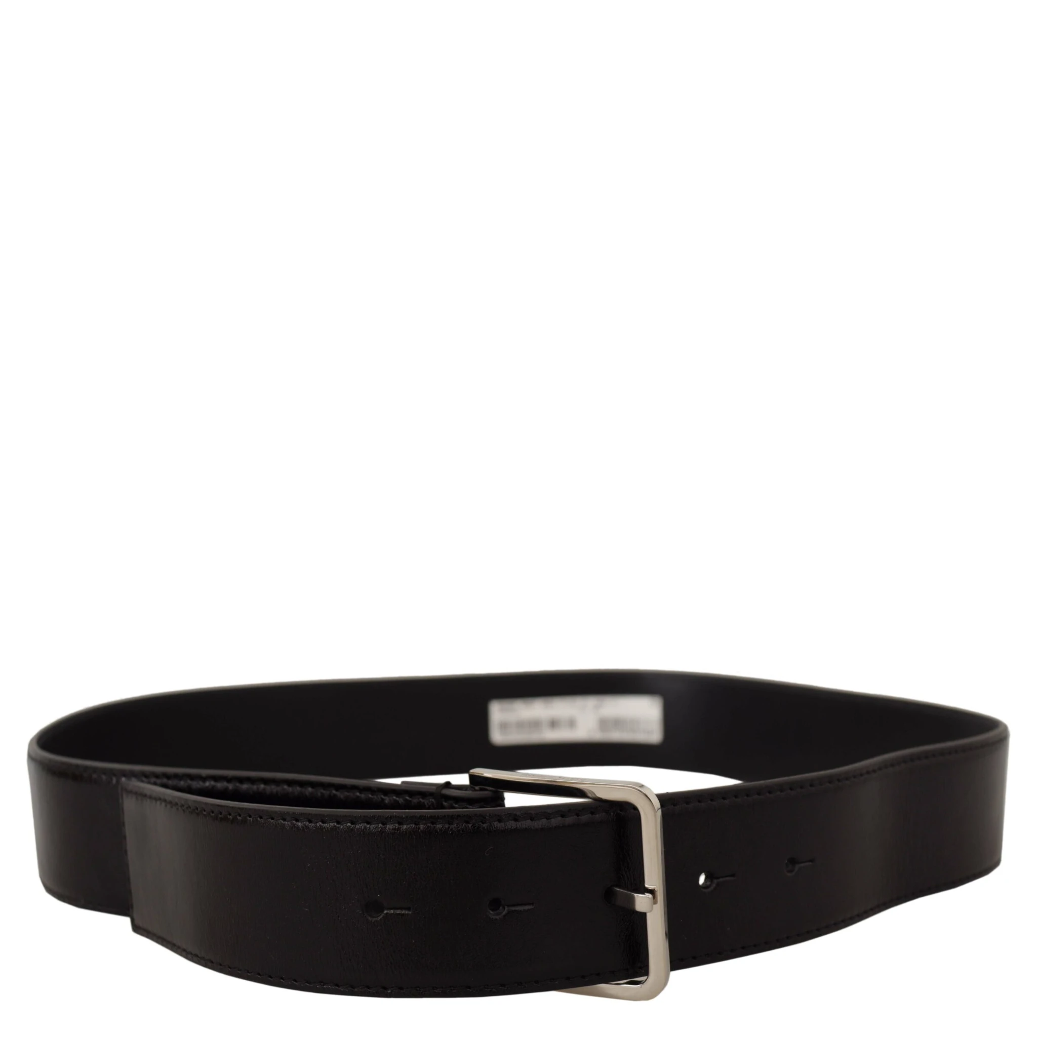 Black Calf Leather Logo Engraved Metal Buckle Belt