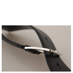 Black Calf Leather Logo Engraved Metal Buckle Belt
