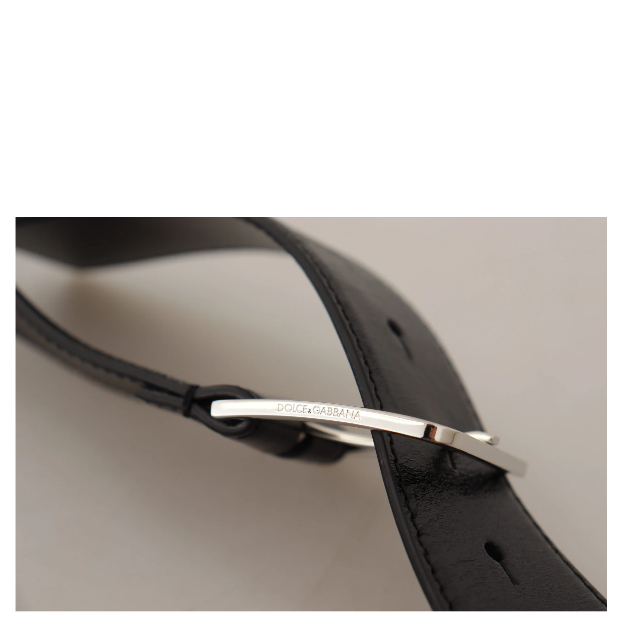 Black Calf Leather Logo Engraved Metal Buckle Belt