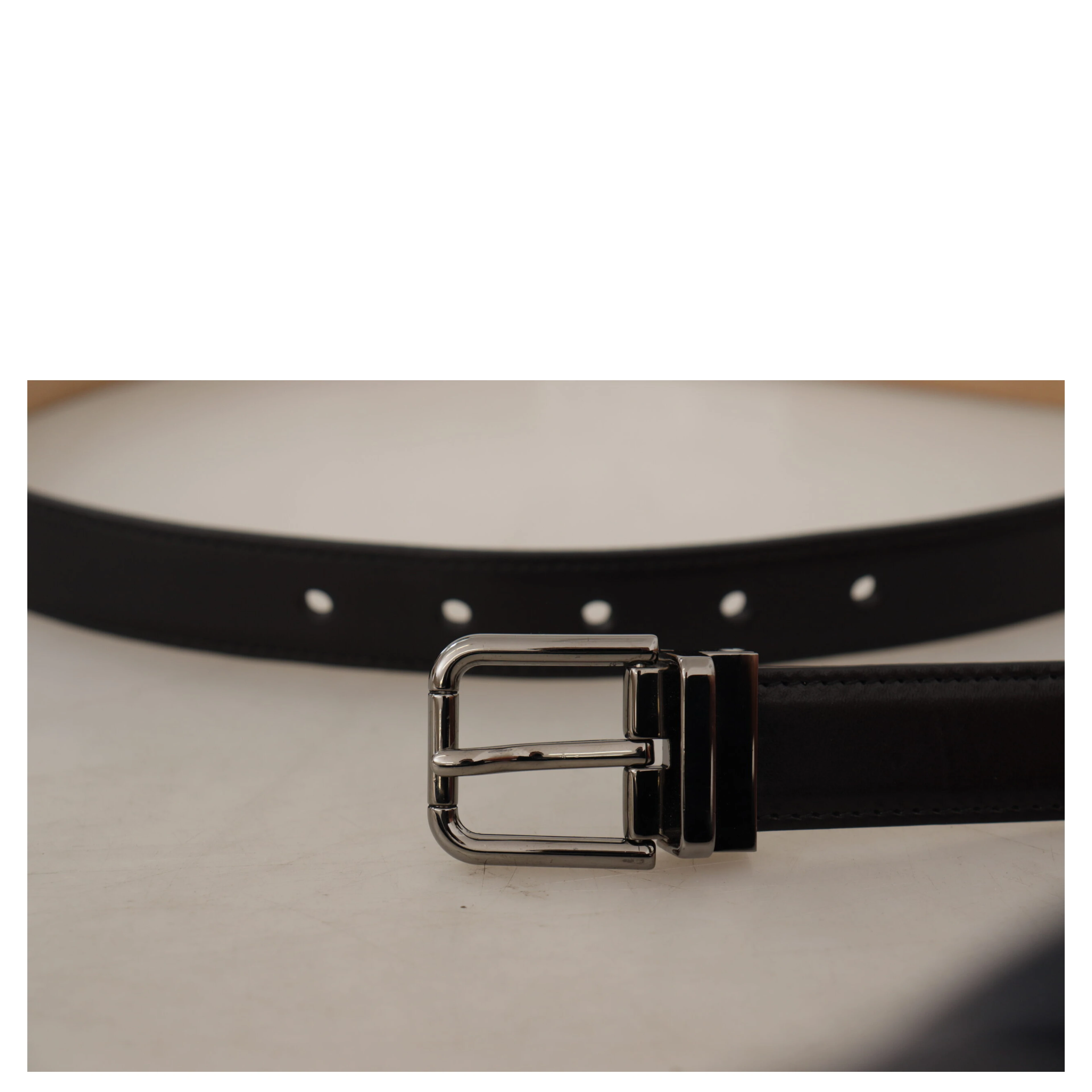 Black Calf Leather Logo Engraved Metal Buckle Belt