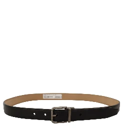 Black Calf Leather Logo Engraved Metal Buckle Belt