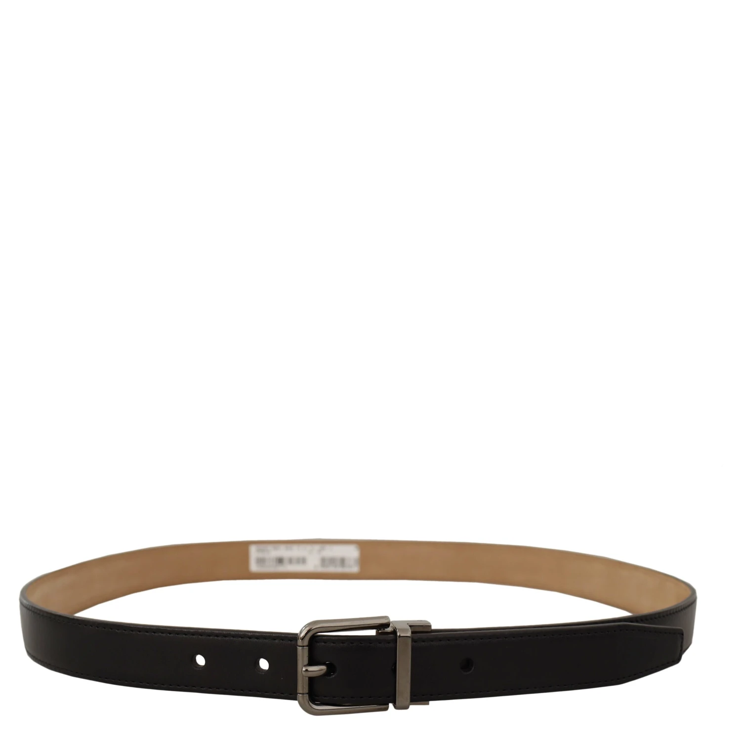 Black Calf Leather Logo Engraved Metal Buckle Belt