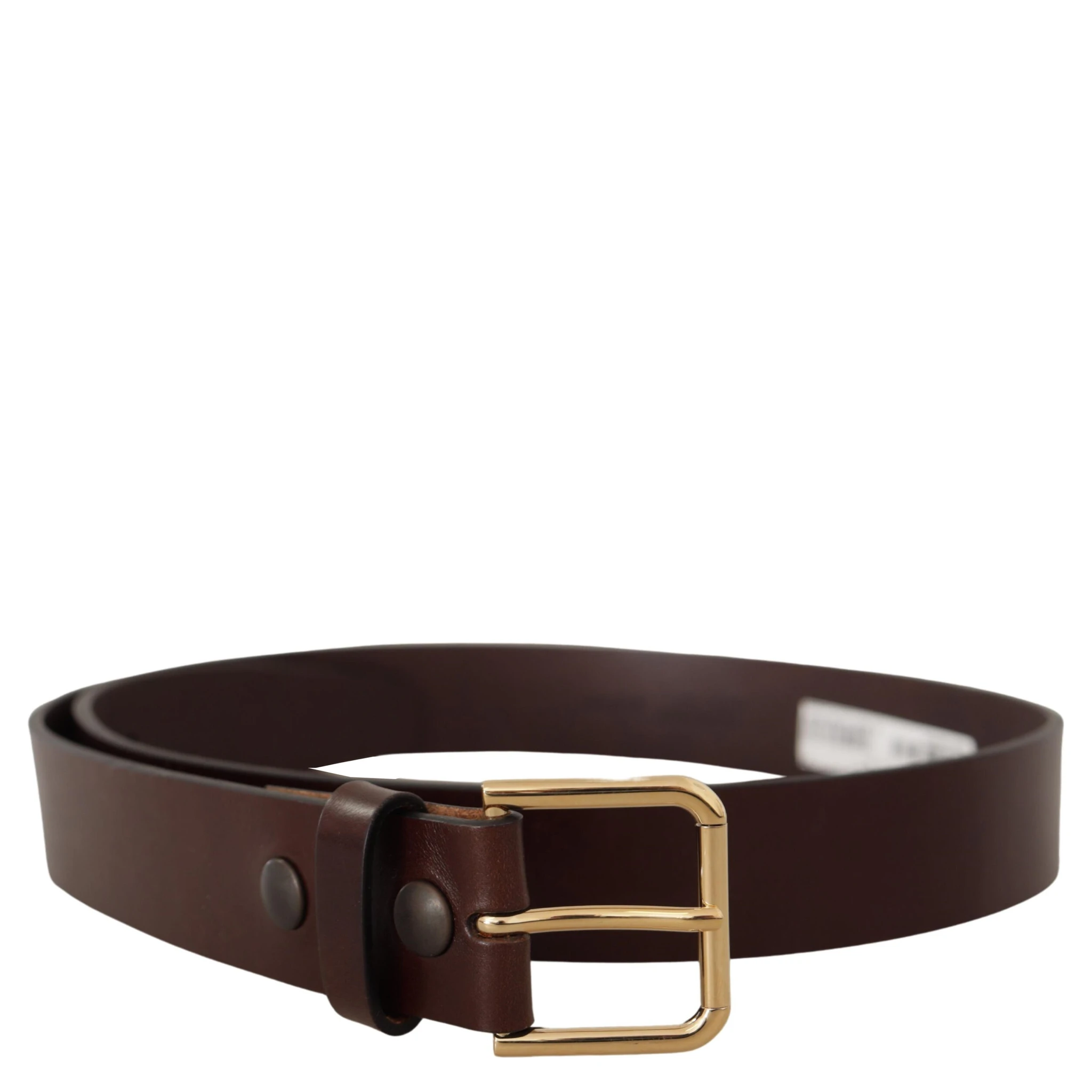Brown Polished Leather Gold Tone Metal Buckle Belt