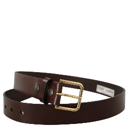 Brown Polished Leather Gold Tone Metal Buckle Belt