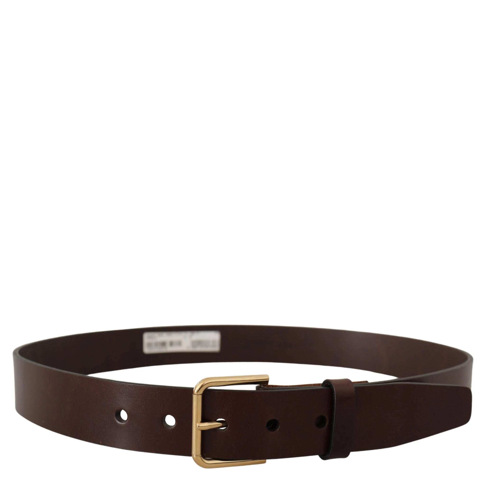 Brown Polished Leather Gold Tone Metal Buckle Belt