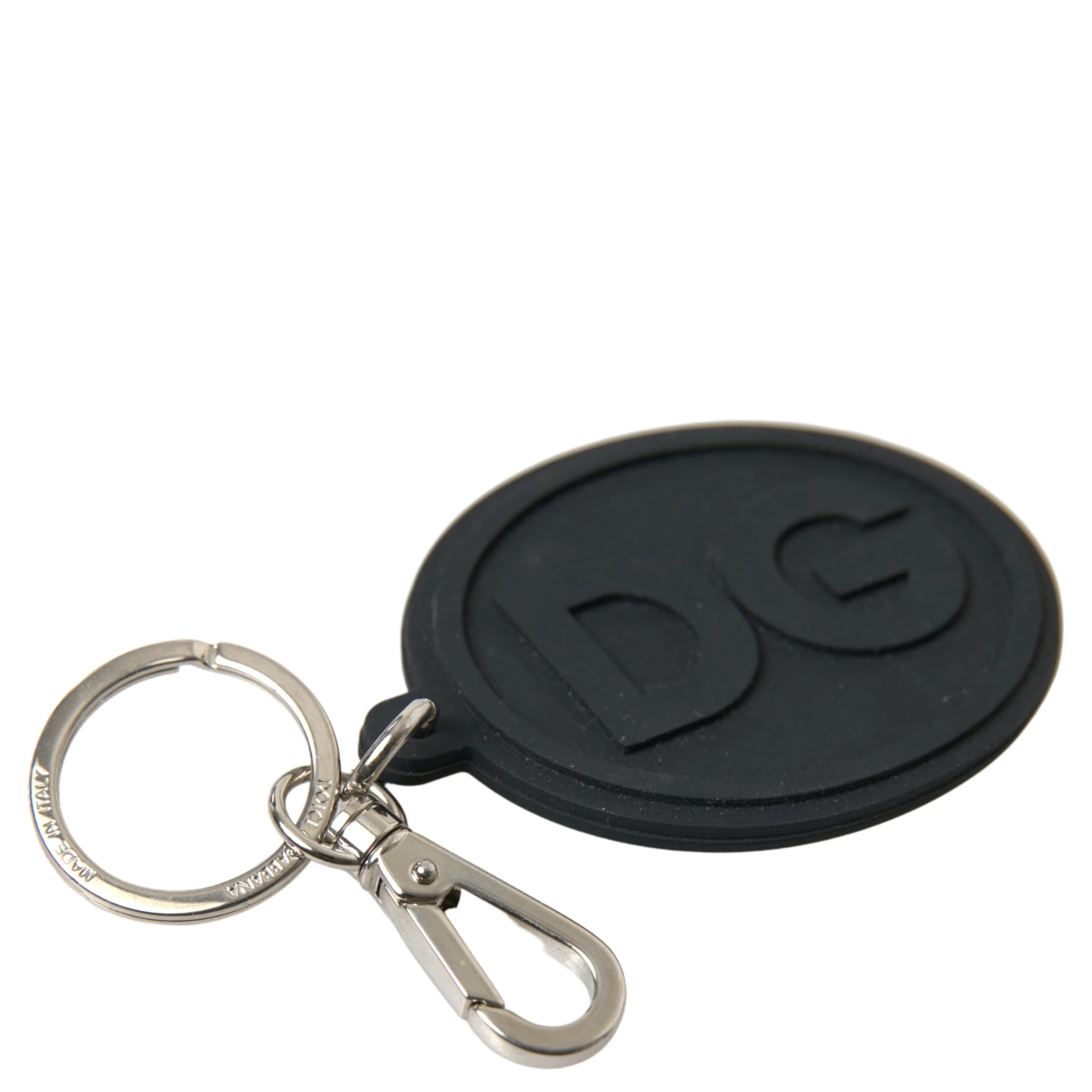 Black Rubber DG Logo Silver Brass Metal Keychain