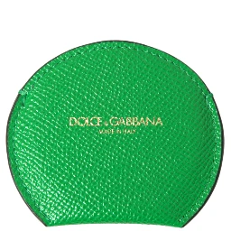 Green Calfskin Leather Round Logo Hand Mirror Holder