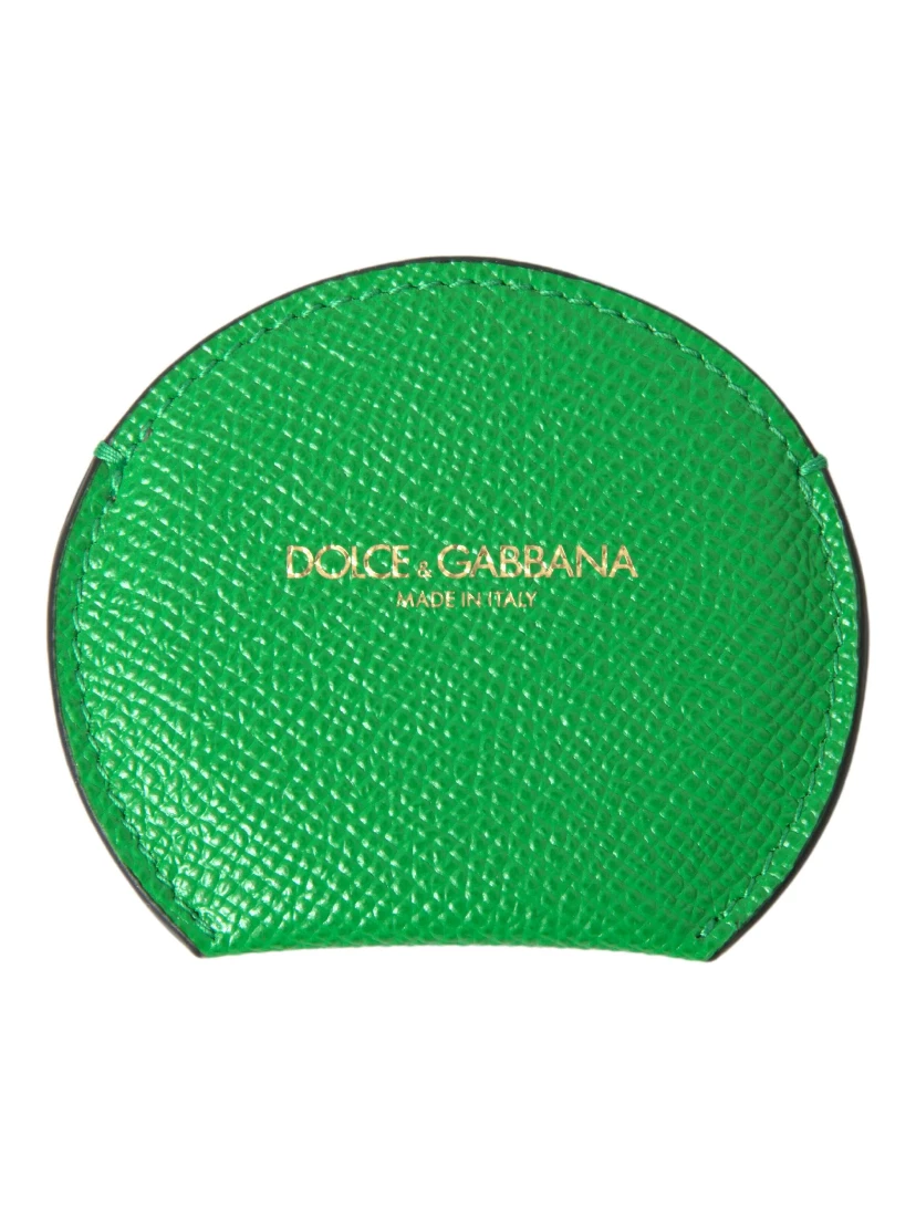 Green Calfskin Leather Round Logo Hand Mirror Holder