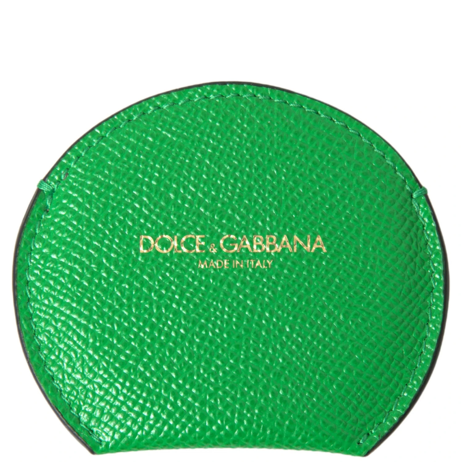 Green Calfskin Leather Round Logo Hand Mirror Holder