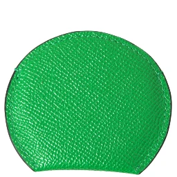 Green Calfskin Leather Round Logo Hand Mirror Holder