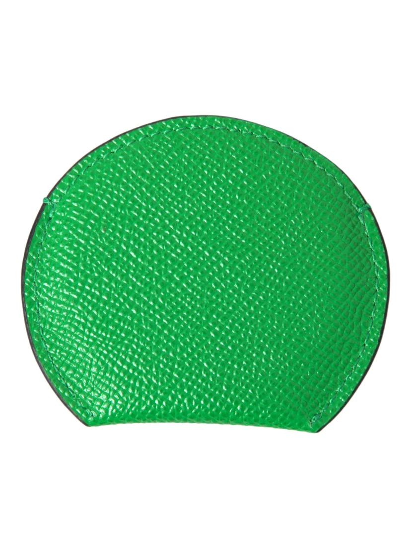 Green Calfskin Leather Round Logo Hand Mirror Holder