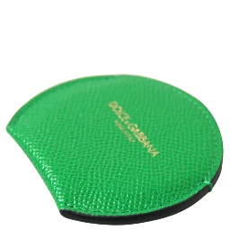 Green Calfskin Leather Round Logo Hand Mirror Holder