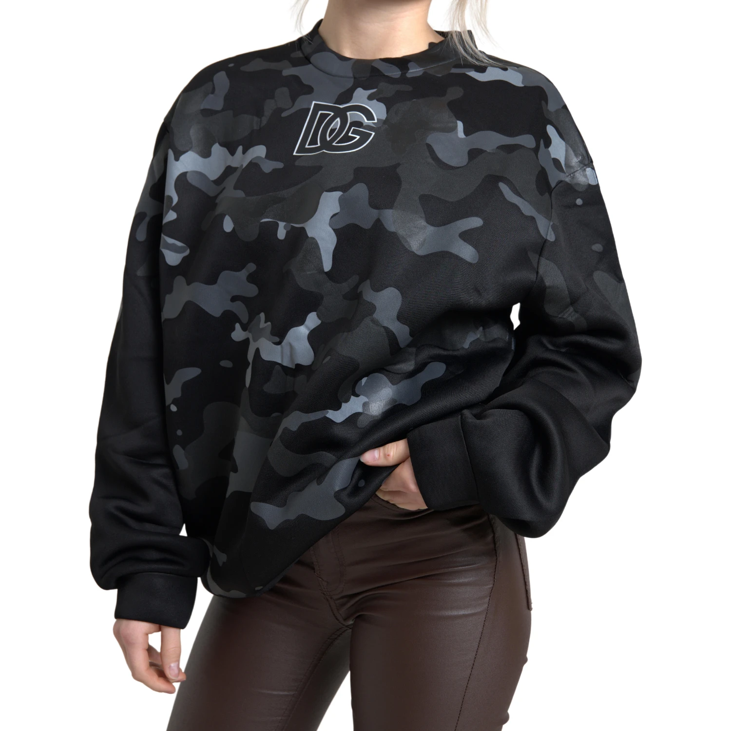 Black Camouflage Round Neck Sweatshirt Sweater