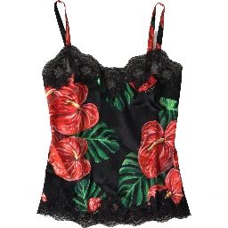 Black Anthurium Print Silk Camisole Top Underwear
