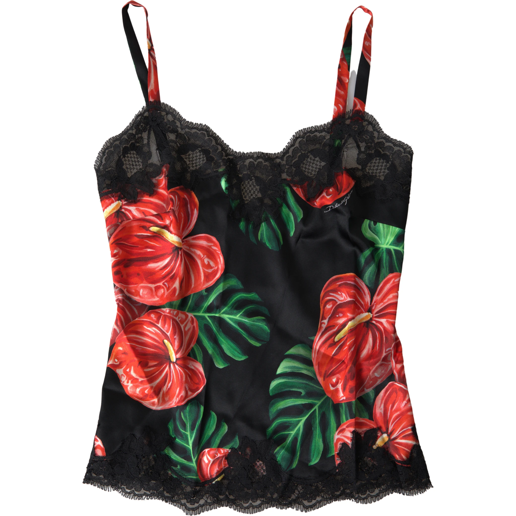 Black Anthurium Print Silk Camisole Top Underwear