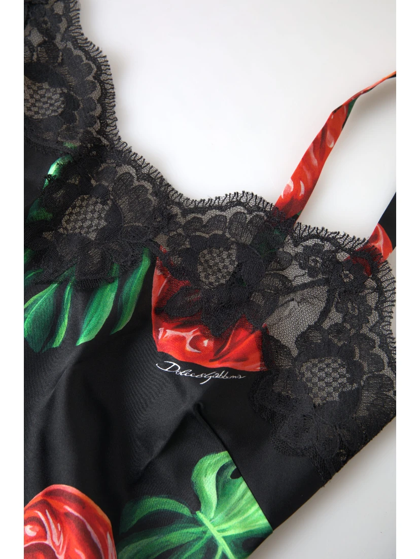 Black Anthurium Print Silk Camisole Top Underwear