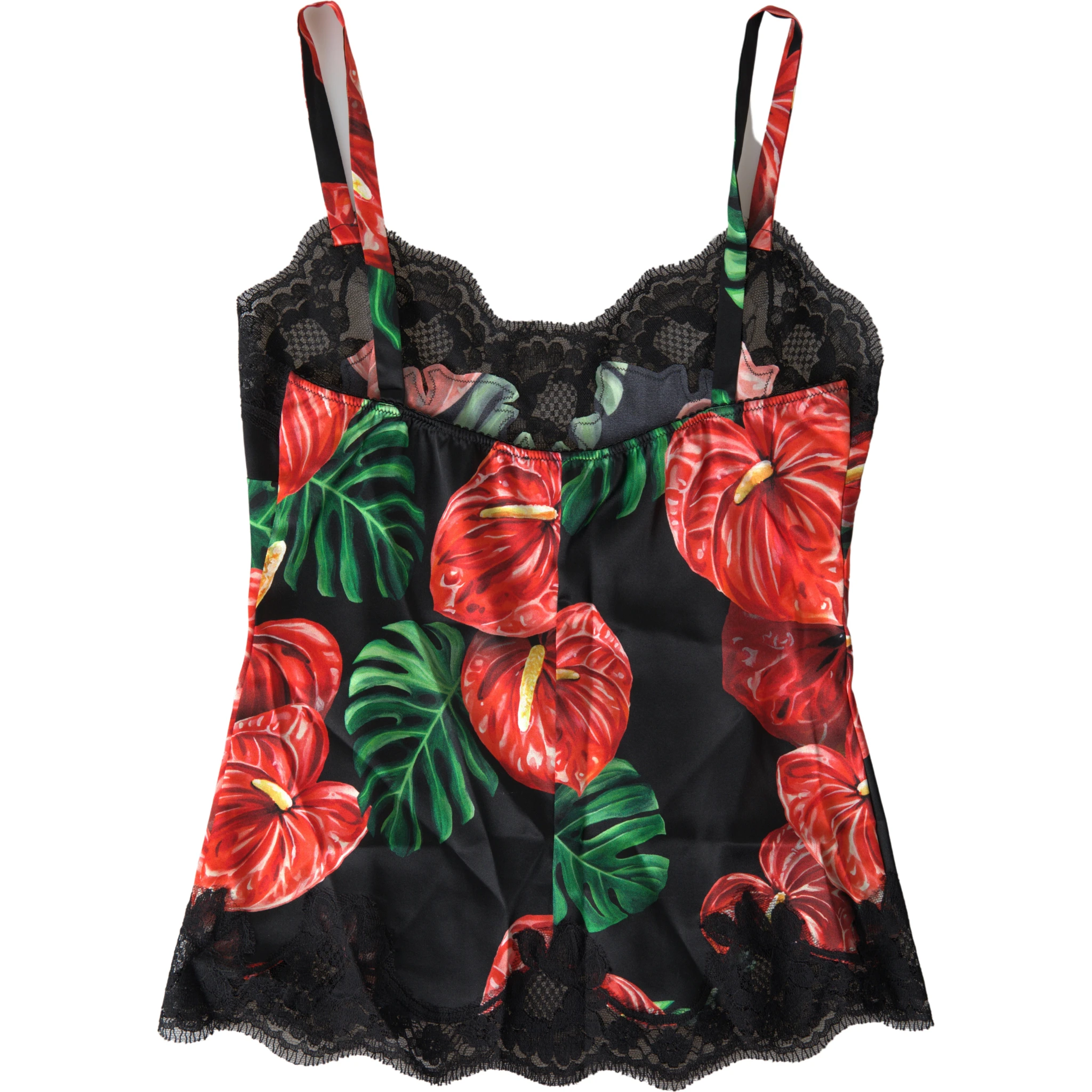 Black Anthurium Print Silk Camisole Top Underwear