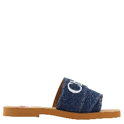 Denim Blue Cotton Slides Woody Sandals