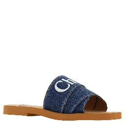 Denim Blue Cotton Slides Woody Sandals