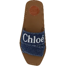 Denim Blue Cotton Slides Woody Sandals