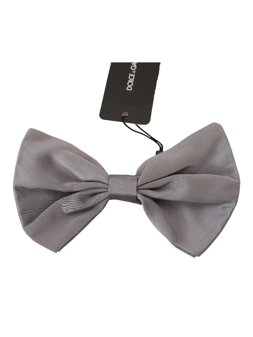 Bow Tie Men Silver Gray Silk Adjustable Neck Papillon