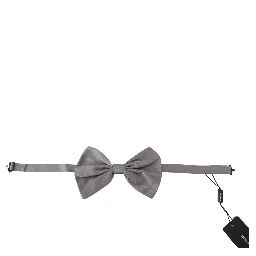 Bow Tie Men Silver Gray Silk Adjustable Neck Papillon