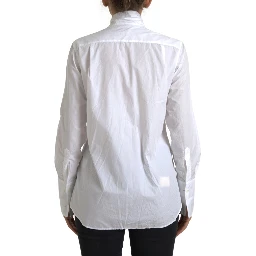 White Cotton Ascot Collar Long Sleeves Top