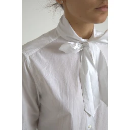 White Cotton Ascot Collar Long Sleeves Top