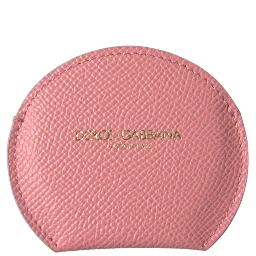 Pink Calfskin Leather Round Mirror Holder