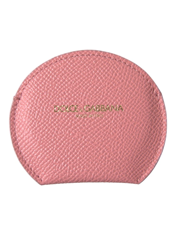 Pink Calfskin Leather Round Mirror Holder