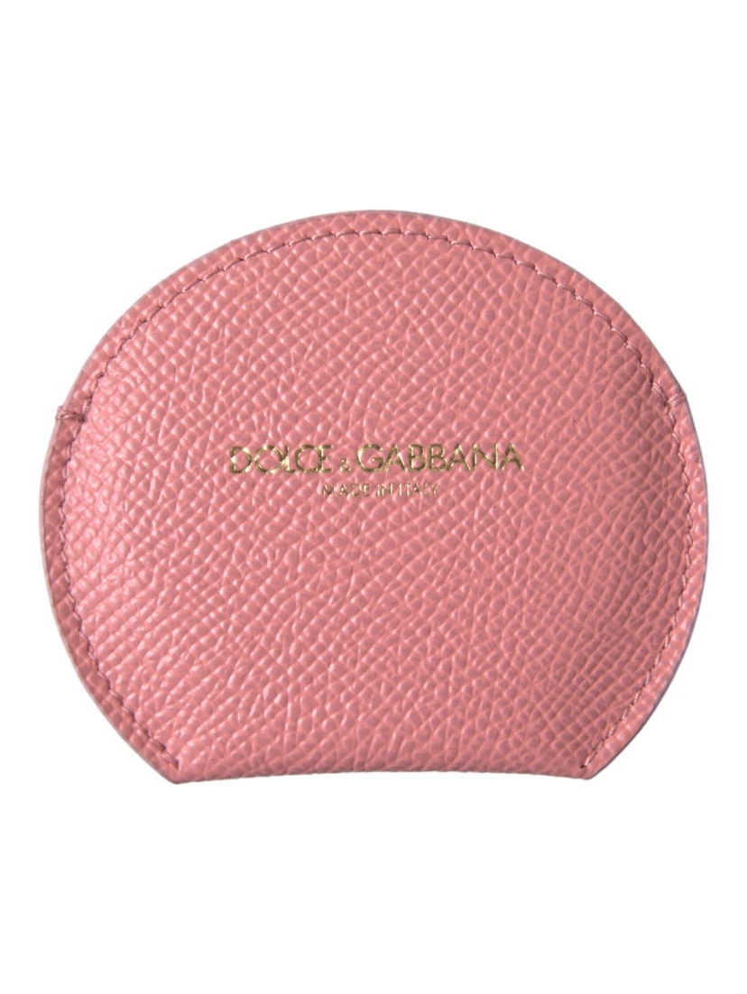 Pink Calfskin Leather Round Mirror Holder