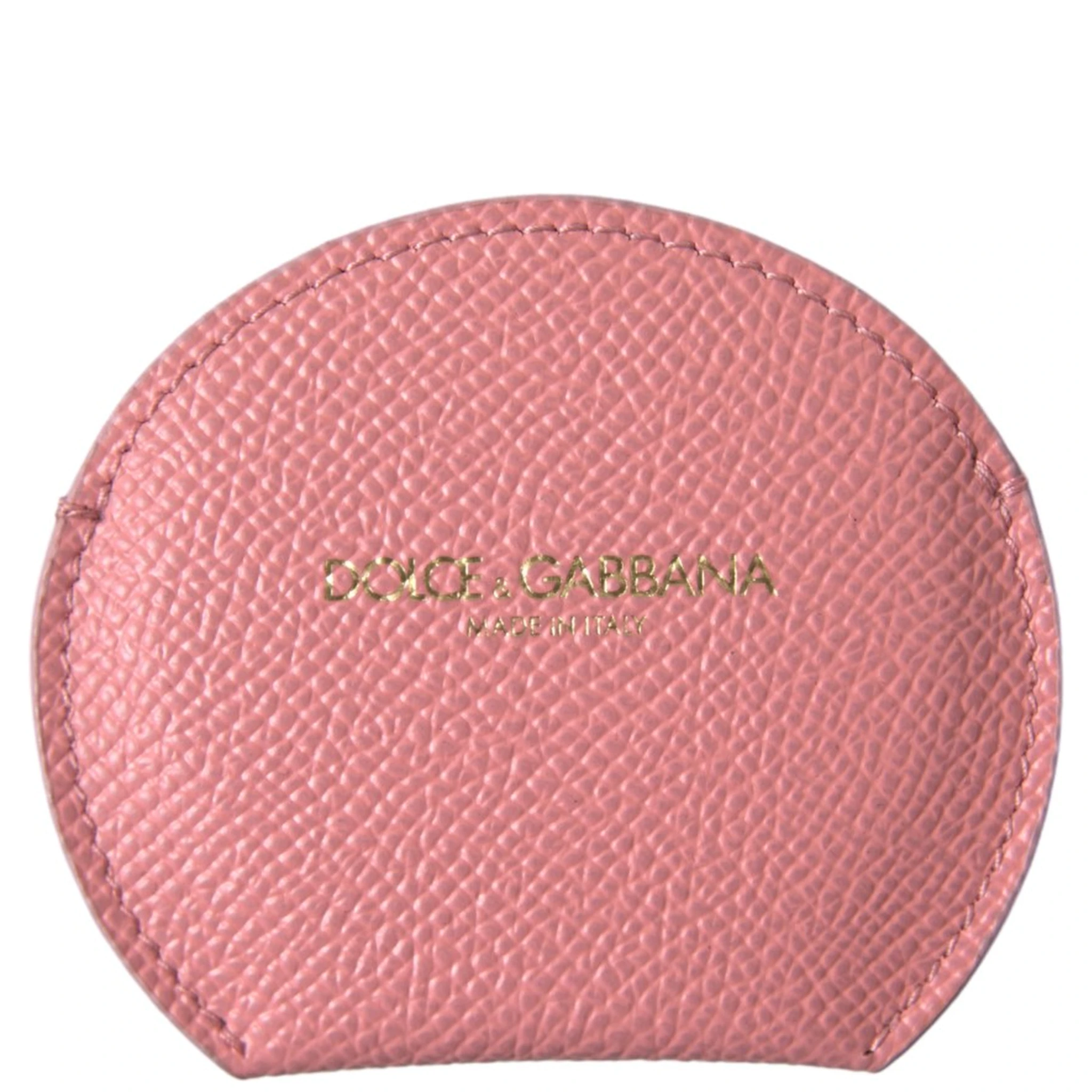 Pink Calfskin Leather Round Mirror Holder