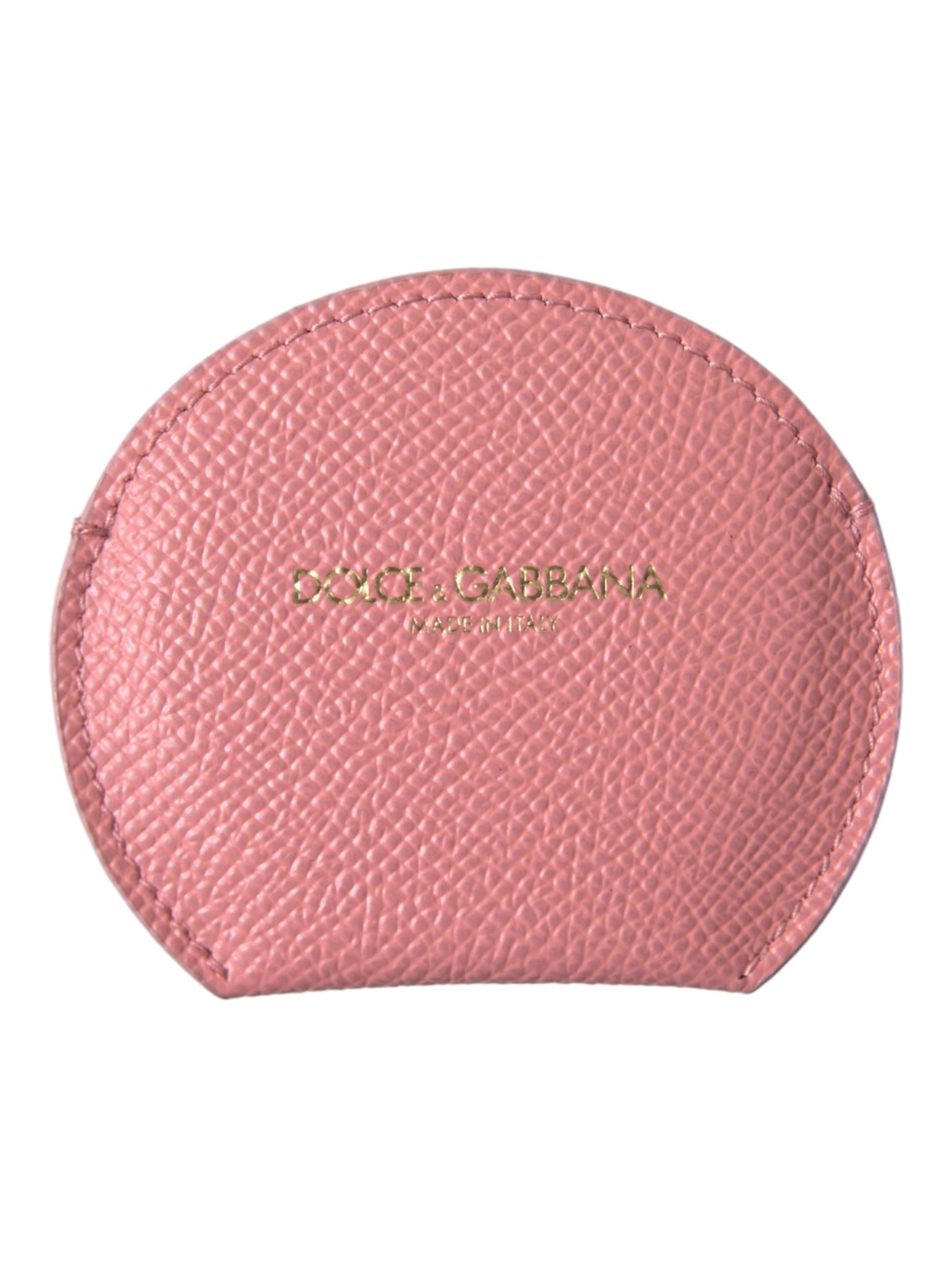 Pink Calfskin Leather Round Mirror Holder