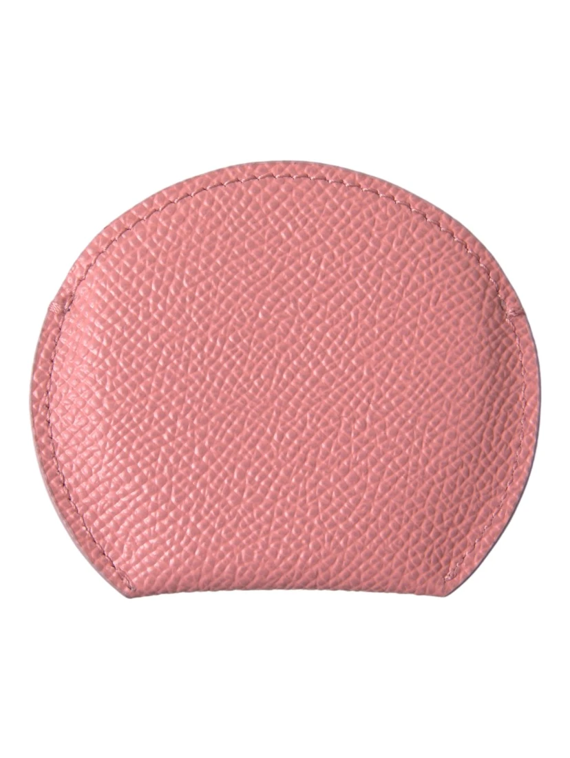 Pink Calfskin Leather Round Mirror Holder