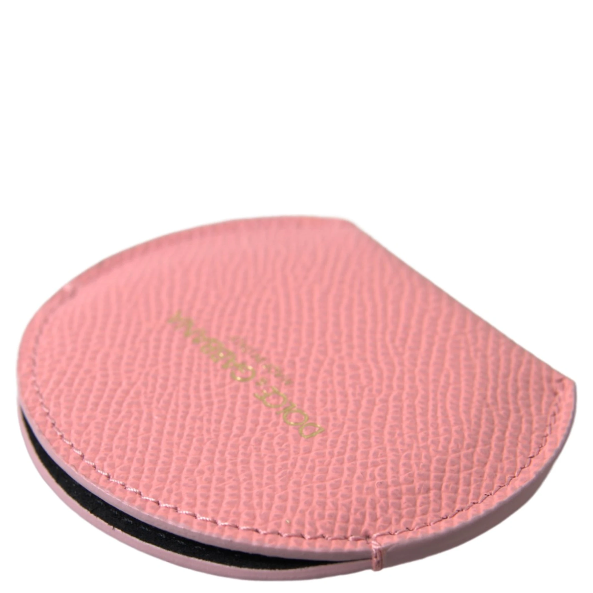 Pink Calfskin Leather Round Mirror Holder