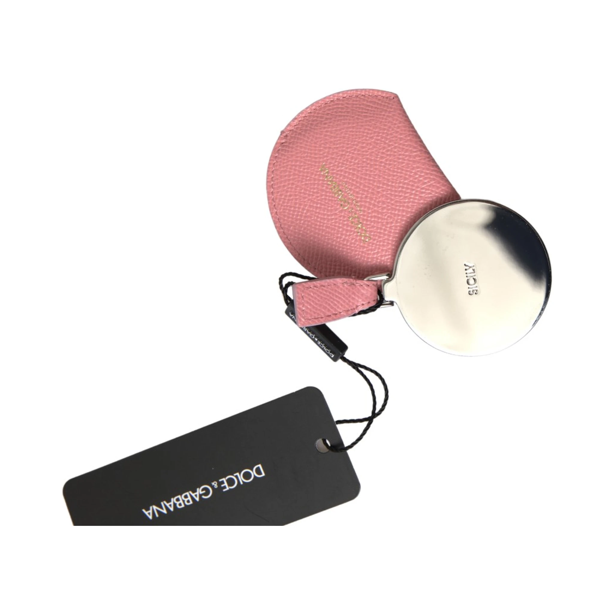 Pink Calfskin Leather Round Mirror Holder