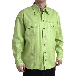 Green Cotton Collared Button Down Shirt