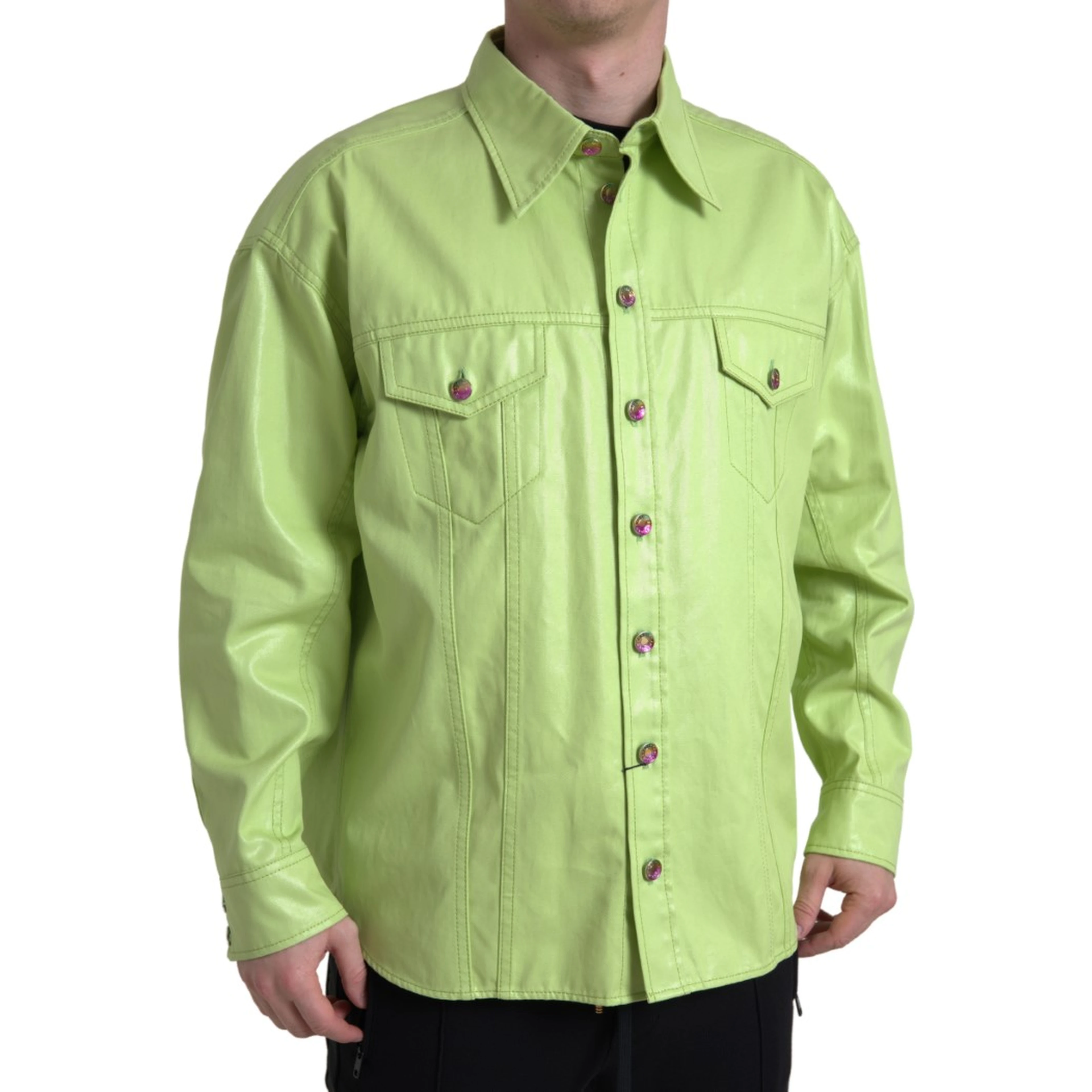 Green Cotton Collared Button Down Shirt