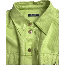 Green Cotton Collared Button Down Shirt