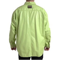 Green Cotton Collared Button Down Shirt