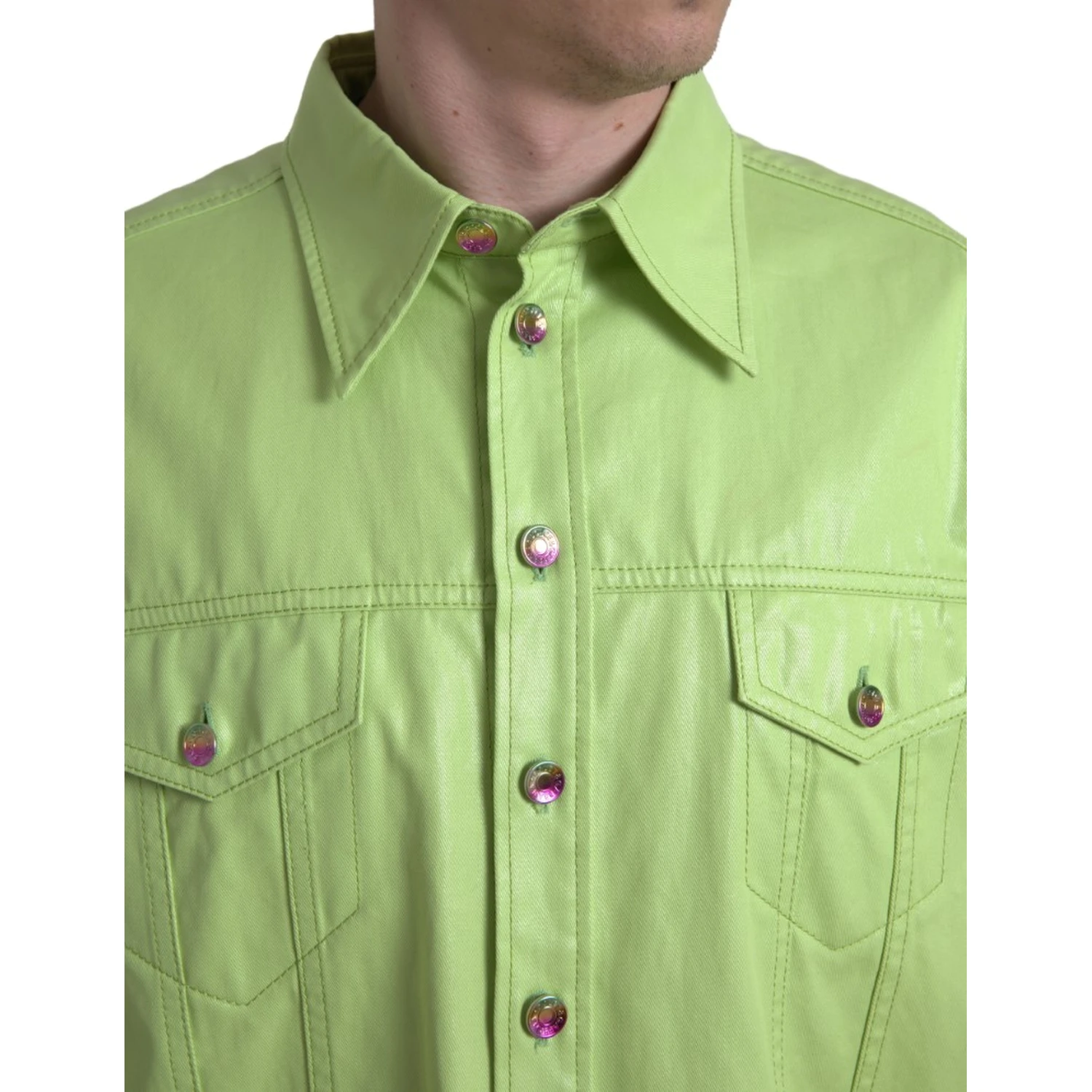 Green Cotton Collared Button Down Shirt