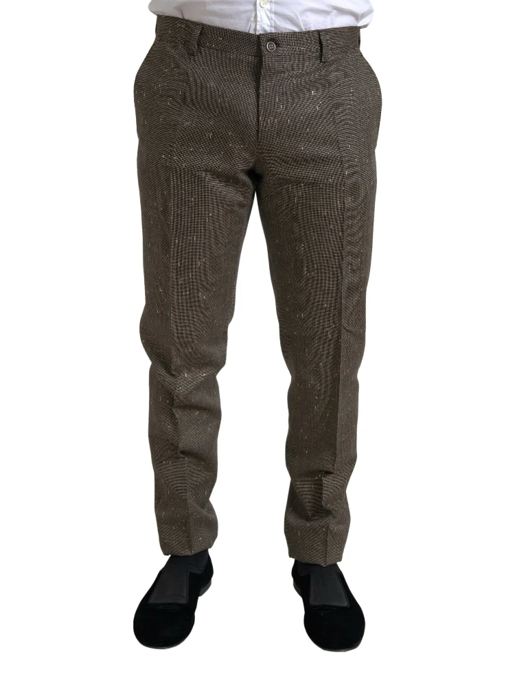 Brown Wool Dress Skinny Men Trouser Pants