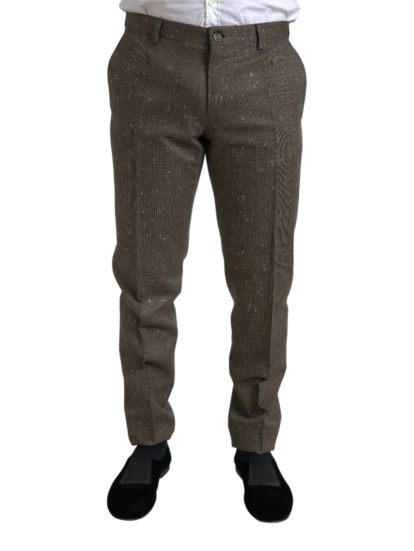 Brown Wool Dress Skinny Men Trouser Pants