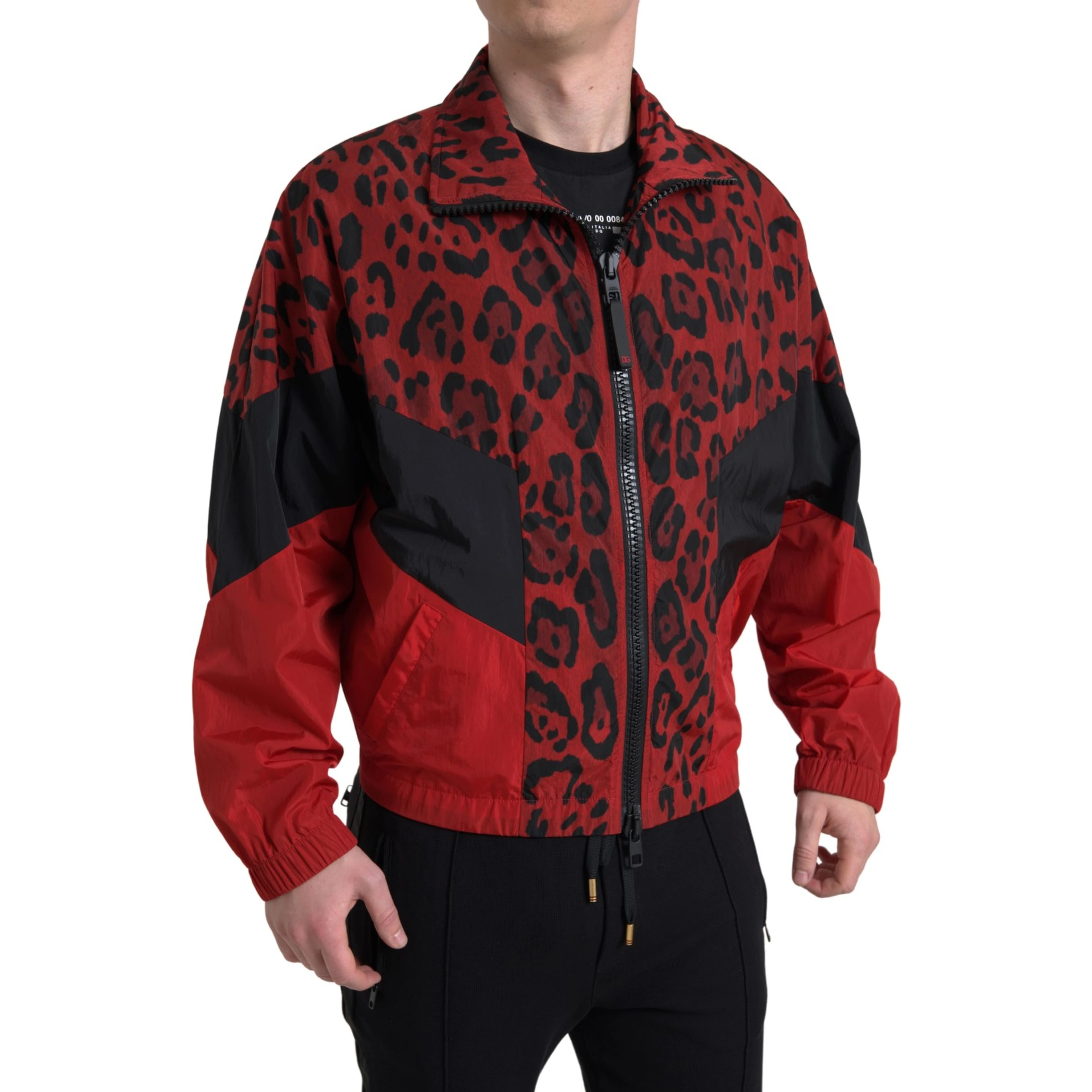 Red Leopard Nylon Full Zip Sweater
