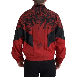 Red Leopard Nylon Full Zip Sweater