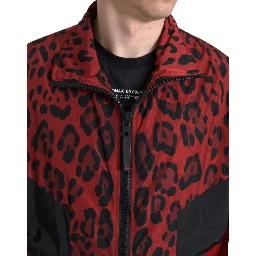 Red Leopard Nylon Full Zip Sweater