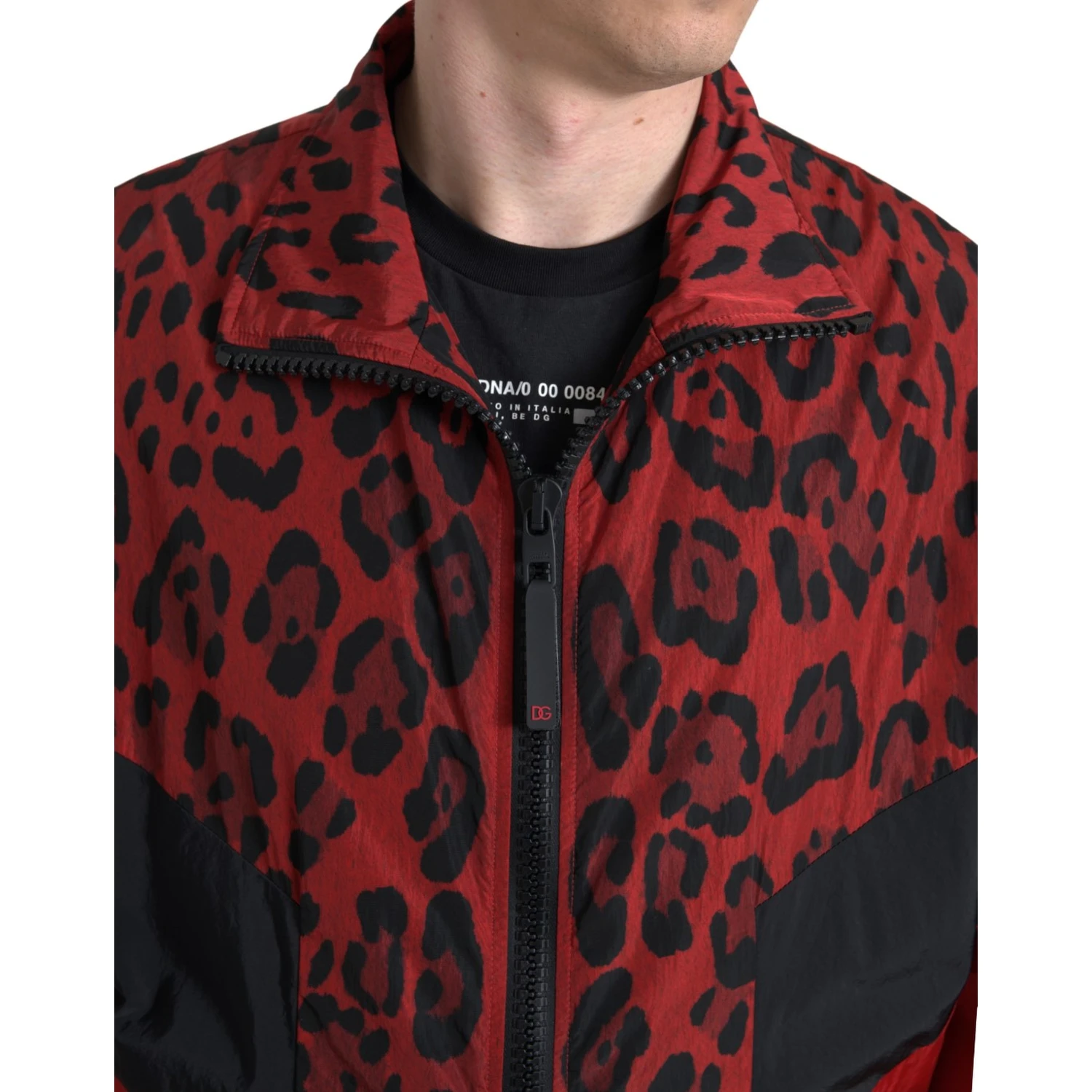Red Leopard Nylon Full Zip Sweater